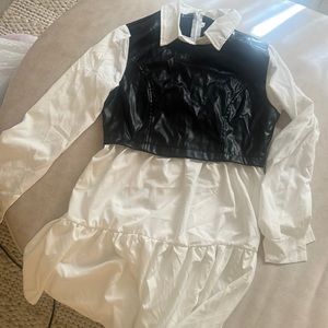 Black and White Leather and Silk Dress (L)